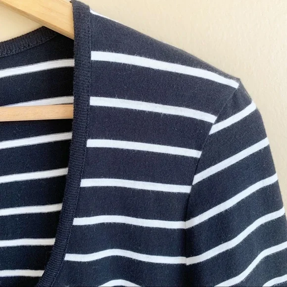 FRENCH CONNECTION black stripe jersey dress scoop neckline 3/4 sleeve RELISTED - Picture 5 of 9